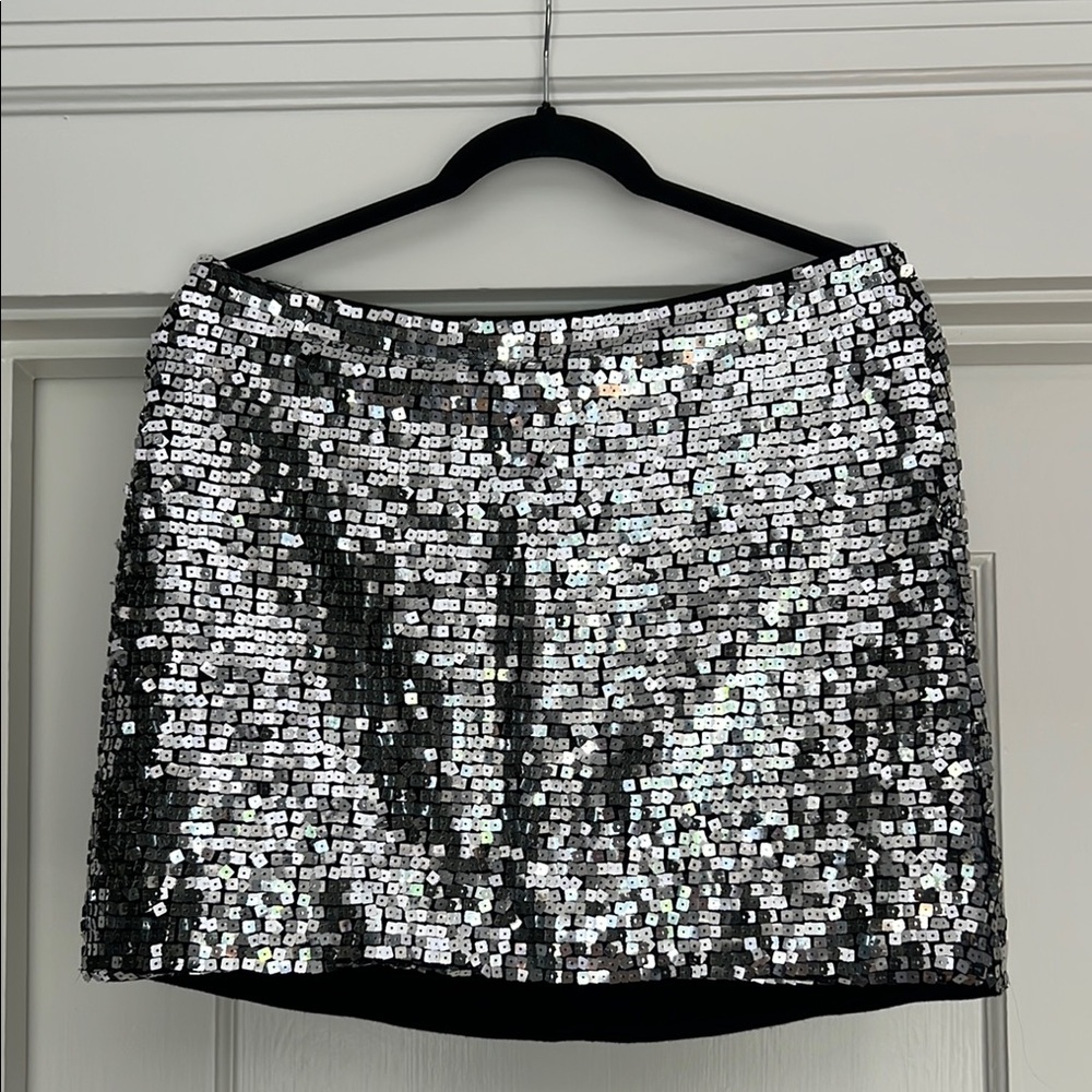 Reformation Silver Sequin Mini Skirt